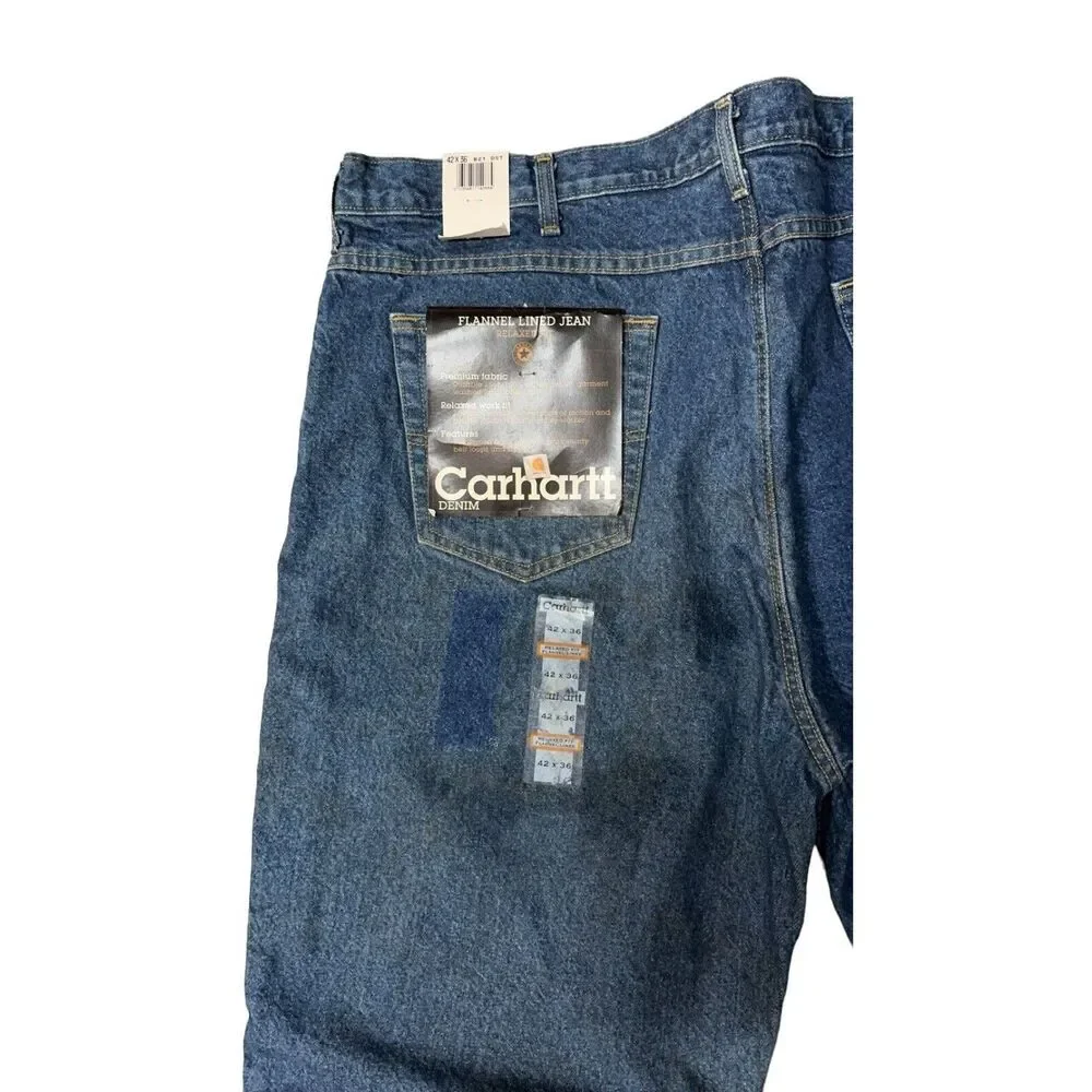 VTG Carhartt B21DST Mens Relaxed Fit Flannel Lined Insulated Denim Jeans 42X36